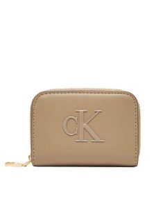 Calvin Klein Portfel Bold Ck Medium Zip Around LV04F1154G Beżowy. Brązowe portfele Calvin Klein, bez wzorów, ze skóry. Za 209,99 zł.