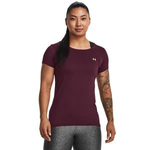 Koszulka damska Under Armour HG Armour SS. Czerwone koszulki sportowe Under Armour, bez wzorów, bez ramiączek. Za 79,99 zł.