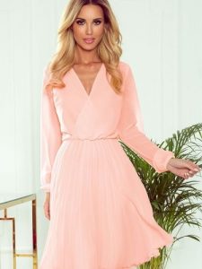 Sukienka Model Isabelle 313-2 Brzoskwinia - Numoco. Pomarańczowe sukienki NUMOCO, l, bez wzorów, z elastanu, bez kołnierzyka, plus size, bez ramiączek, rozkloszowane. Za 365,50 zł.