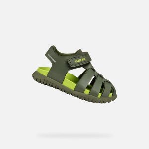 Sandały Geox Model B Sandal Fusbetto Bo Kolor Zielony. Zielone sandały Geox, bez wzorów, z tkaniny, bez obcasa, bez zapięcia. Za 193,90 zł.