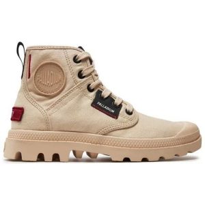 Buty Palladium Papa Hi Patch 79117-260-M beżowy. Brązowe trampki z aplikacjami, z materiału, bez zapięcia. Za 599,46 zł.