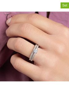 L'atelier précieux Srebrne pierścionki (2 szt.) z cyrkoniami rozmiar: 50. Szare pierścionki l'Atelier precieux, z cyrkonią, srebrne. Za 173,99 zł.