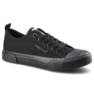 Czarne Trampki Cross Jeans Damskie Wygodne Półbuty. Czarne półbuty Cross Jeans, bez wzorów, z gumy, bez zapięcia. Za 99,99 zł.