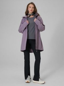 4F Parka przejściowa membrana 5000 damska - fioletowa S. Fioletowe płaszcze 4f, s, bez wzorów, ze skóry, bez kaptura. Za 449,99 zł.