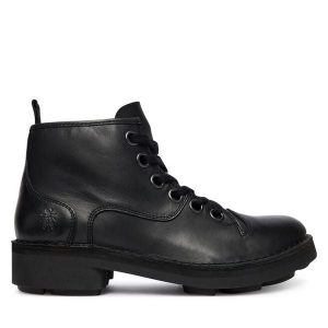 Trzewiki Fly London. Czarne botki Fly London, bez wzorów, bez obcasa, na płaskiej podeszwie, bez zapięcia. Za 569,99 zł.