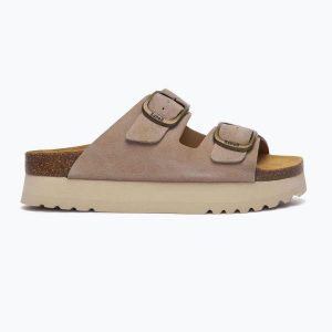 Klapki damskie Scholl Lucie Suede. Brązowe klapki Scholl, bez wzorów, z materiału, bez obcasa. Za 309,99 zł.