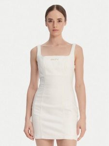 Guess Jeans Sukienka jeansowa W6GK00 D7871 Écru Regular Fit. Kombinezony Guess Jeans, xs, z aplikacjami, z bawełny, bez kołnierzyka, bez ramiączek. Za 439,99 zł.