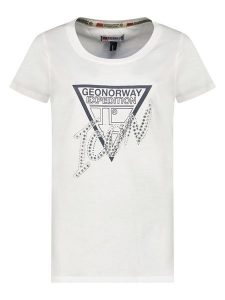 Geographical Norway Koszulka "Jalimar" w kolorze białym rozmiar: M. Białe bluzki Geographical Norway, m, bez wzorów, bez kołnierzyka, bez ramiączek. Za 52,67 zł.