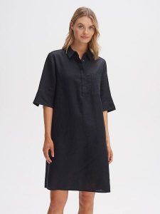 OPUS Lniana sukienka w kolorze czarnym rozmiar: 36. Czarne sukienki Opus, na co dzień, bez wzorów, ze lnu, bez kołnierzyka, bez ramiączek, midi, proste. Za 195,99 zł.