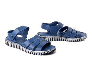 MANITU 910239-05 blau, sandały damskie. Niebieskie sandały Manitu, bez wzorów, ze skóry, bez obcasa, bez zapięcia. Za 229,42 zł.