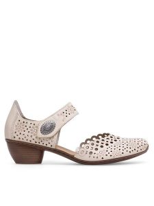 Rieker Półbuty 43753-60 Beżowy. Brązowe czółenka Rieker, bez wzorów, ze skóry, bez obcasa, na obcasie, bez zapięcia. Za 319,99 zł.