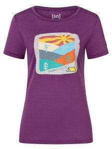 Super.natural Koszulka "Mountain Art" w kolorze fioletowym rozmiar: XL. Różowe bluzki super.natural, xl, bez wzorów, z wełny, bez kołnierzyka, bez ramiączek. Za 152,99 zł.