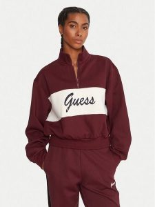 Guess Bluza V5BQ00 KCX22 Bordowy Regular Fit. Czerwone bluzy Guess, xl, z aplikacjami, z syntetyku, bez kaptura. Za 339,99 zł.