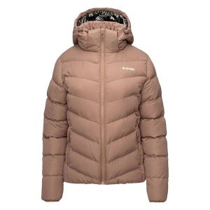 Kurtka Ocieplana Damska Zimowa Varmi. Brązowe kurtki Hi-tec, na zimę, bez wzorów, z puchu, bez kaptura. Za 331,99 zł.