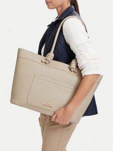 Beverly Hills Polo Club Torebka EO-BHPC-C-016-10 Beżowy. Brązowe shopper bag Beverly Hills Polo Club, bez wzorów, ze skóry, bez dodatków. Za 299,99 zł.