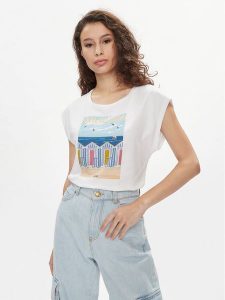 Liu Jo Bluzka MA4338 J5003 Biały Regular Fit. Białe bluzki Liu Jo, s, bez wzorów, z bawełny, bez kołnierzyka, bez ramiączek. Za 239,99 zł.
