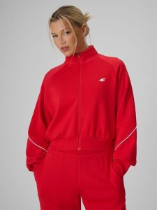 4F Bluza dresowa regular bez kaptura damska - czerwona M. Czerwone bluzy 4f, m, bez wzorów, z dresówki, bez kaptura. Za 169,99 zł.