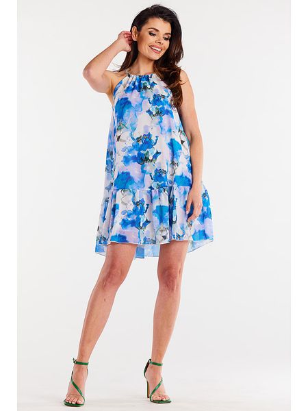 Awama Sukienka w kolorze niebieskim rozmiar: S/M. Niebieskie sukienki Awama, m, bez wzorów, bez kołnierzyka, bez ramiączek, mini. Za 152,62 zł.