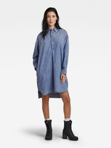 G-Star Sukienka dżinsowa w kolorze błękitnym rozmiar: XL. Niebieskie sukienki G-Star, na co dzień, xl, bez wzorów, z bawełny, retro, bez kołnierzyka, bez ramiączek, midi, proste. Za 228,38 zł.