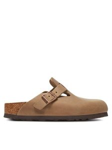 Birkenstock Klapki Boston zamsz 1019484 Brązowy. Brązowe klapki Birkenstock, bez wzorów, z zamszu, bez obcasa. Za 451,79 zł.