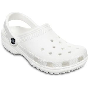 Japonki Crocs Classic. Białe klapki Crocs, bez wzorów, z materiału, bez obcasa. W wyprzedaży za 197,45 zł.