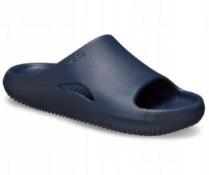 Klapki Dla Dorosłych Crocs Mellow Recovery Slide. Niebieskie klapki Crocs, bez wzorów, z materiału, bez obcasa. Za 199,99 zł.