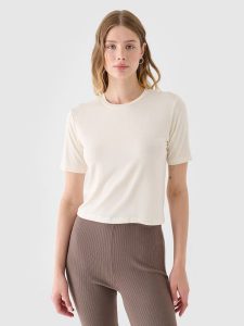 4F T-shirt slim gładki damski - biały M. Białe t-shirty 4f, m, bez wzorów, z dzianiny, bez kołnierzyka, bez ramiączek. W wyprzedaży za 19,99 zł.
