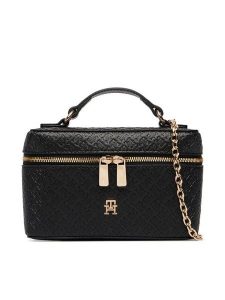 Tommy Hilfiger Torebka Th Icon Chain Vanity Bag Mono AW0AW19021 Czarny. Czarne kuferki TOMMY HILFIGER, bez wzorów, ze skóry, bez dodatków. Za 369,99 zł.