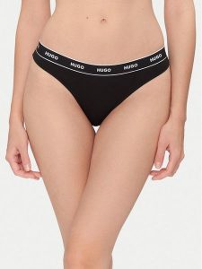 HUGO Stringi Thong Stripe Pyp 50545700 Czarny. Czarne stringi Hugo, bez wzorów, z bawełny. Za 59,99 zł.
