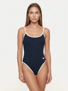 Tommy Hilfiger Body UW0UW06275 Granatowy Slim Fit. Niebieskie body i gorsety TOMMY HILFIGER, bez wzorów, z bawełny. Za 249,99 zł.