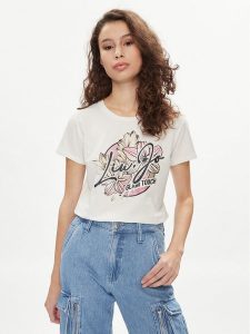 Liu Jo T-Shirt TA4202 JS003 Écru Regular Fit. T-shirty Liu Jo, xs, bez wzorów, z bawełny, bez kołnierzyka, bez ramiączek. Za 299,99 zł.