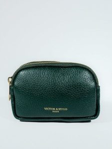 Victor & Hugo Paris Skórzany portfel "Gema" w kolorze ciemnozielonym - 15 x 10 x 5 cm rozmiar: onesize. Zielone portfele Victor & Hugo Paris, bez wzorów, z materiału. Za 104,99 zł.