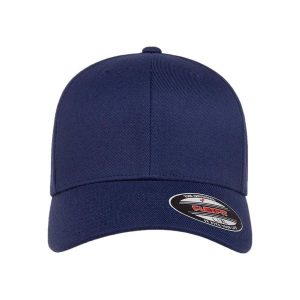 Czapka Baseballowa Z Wełny. Niebieskie czapki FLEXFIT, bez wzorów, z wełny. Za 87,99 zł.