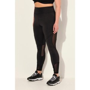 Damskie Legginsy sportowe wstawka z siateczki kieszeń z recyklingu. Czarne legginsy Ulla Popken, bez wzorów, z materiału. Za 244,99 zł.
