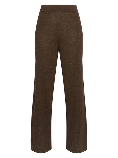 MOSS COPENHAGEN Wełniane spodnie "Nema" w kolorze ciemnobrązowym rozmiar: L/XL. Brązowe spodnie z wysokim stanem Moss Copenhagen, bez wzorów, z materiału, z podwyższonym stanem. Za 239,86 zł.