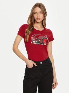Guess T-Shirt W5RI03 J1314 Czerwony Regular Fit. Czerwone t-shirty Guess, m, z aplikacjami, z bawełny, bez kołnierzyka, bez ramiączek. Za 169,99 zł.