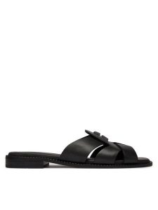 Tommy Hilfiger Klapki Leather Crest Square Toe Sandals FW0FW09126 Czarny. Czarne klapki TOMMY HILFIGER, bez wzorów, ze skóry, bez obcasa. Za 309,99 zł.
