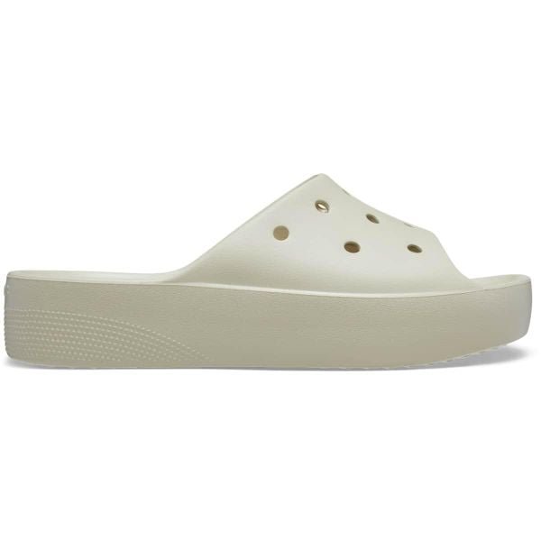 Klapki plażowe damskie Crocs Classic Platform Slide. Brązowe klapki Crocs, bez wzorów, bez obcasa. Za 142,99 zł.