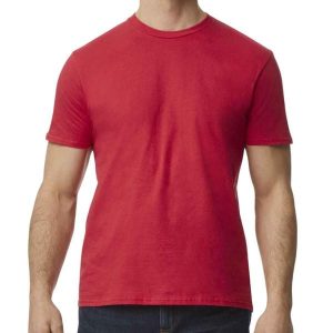 Koszulka Softstyle EZ Unisex Dla Dorosłych. Czerwone bluzki GILDAN, xl, bez wzorów, sportowe, bez kołnierzyka, bez ramiączek. Za 43,99 zł.