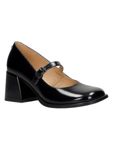 Wojas Skórzane czółenka w kolorze czarnym z paskiem rozmiar: 38. Czarne czółenka Wojas, bez wzorów, z okrągłym noskiem, bez obcasa, bez zapięcia. Za 332,52 zł.