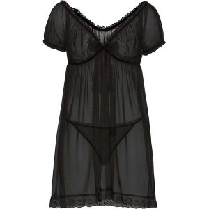 Koszulka "babydoll" + stringi (2 części) bonprix czarny. Komplety bielizny marki bonprix. Za 59,99 zł.
