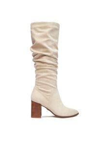 Nine West Kozaki CEO-BASZIRA-01 Écru. Kozaki Nine West, bez wzorów, z materiału, bez obcasa, na słupku, bez zapięcia. Za 299,99 zł.