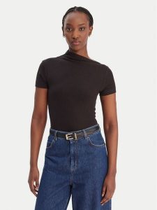 Guess Bluzka W6RP16 KD012 Czarny Regular Fit. Czarne bluzki Guess, l, z aplikacjami, z syntetyku, bez kołnierzyka, bez ramiączek. Za 219,99 zł.