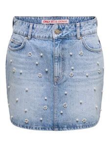 ONLY Spódnica jeansowa Onur 15367472 Niebieski Regular Fit. Niebieskie spódnice ONLY, l, bez wzorów, z jeansu. Za 299,99 zł.