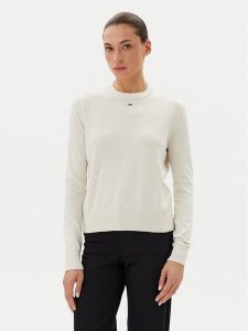 Tommy Jeans Sweter Essential DW0DW20159 Beżowy Regular Fit. Brązowe swetry klasyczne Tommy Jeans, s, z bawełny, bez kołnierzyka. Za 289,99 zł.
