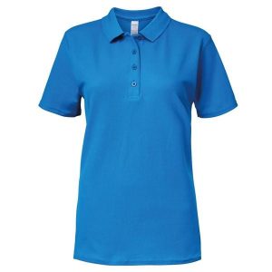 Dwukolorowa Koszulka Polo Z Krótkim Rękawem Softstyle Damska Z Krótkim Rękawem. Niebieskie koszulki sportowe GILDAN, bez wzorów, bez ramiączek. Za 59,99 zł.