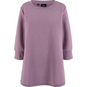 Długa bluza dresowa z wiskozą. Fioletowe bluzy bonprix, bez wzorów, z dresówki, bez kaptura. Za 127,99 zł.