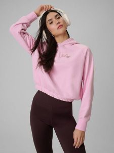 4F Bluza dresowa regular z kapturem damska - różowa M. Czerwone bluzy 4f, m, bez wzorów, z dresówki, z kapturem. Za 159,99 zł.