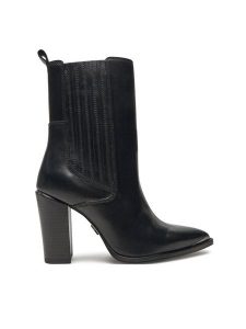 Bronx Botki New-Americana 34322-A Czarny. Czarne botki Bronx, bez wzorów, ze skóry, bez obcasa, na słupku, bez zapięcia. Za 499,99 zł.