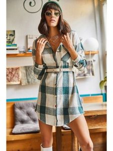 Trendyol Sukienka maxi w kolorze ciemnozielono-kremowym rozmiar: M. Brązowe sukienki Trendyol, na co dzień, m, bez wzorów, z bawełny, bez kołnierzyka, bez ramiączek, maxi, proste. Za 88,02 zł.